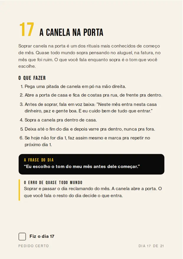 Página do dia 17, a canela na porta